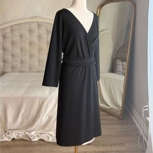 Lands End 3/4 Sleeve Black Faux Wrap Dress Plus Size 2X‎